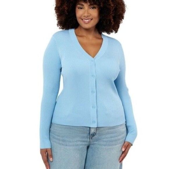 Edited by Remi Bader Women's V-Neck Cardigan Light Blue Size M Soft stretch knit - Picture 7 of 10